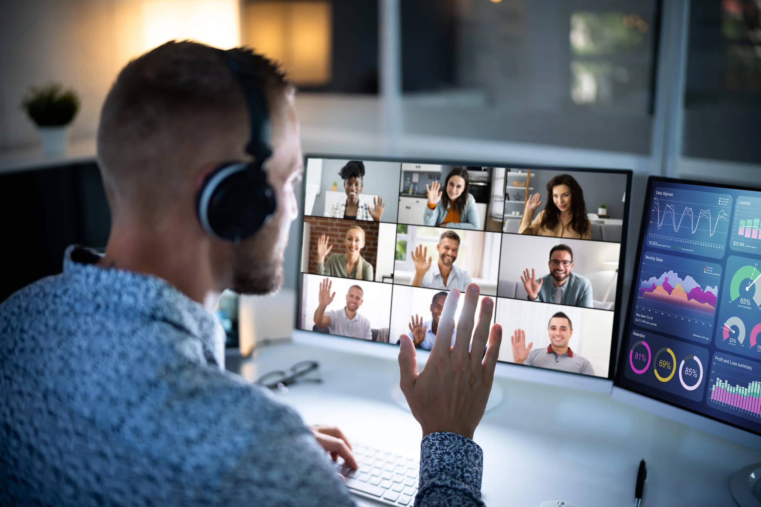 Remote team using cloud based PBX phone system to manage customer calls.