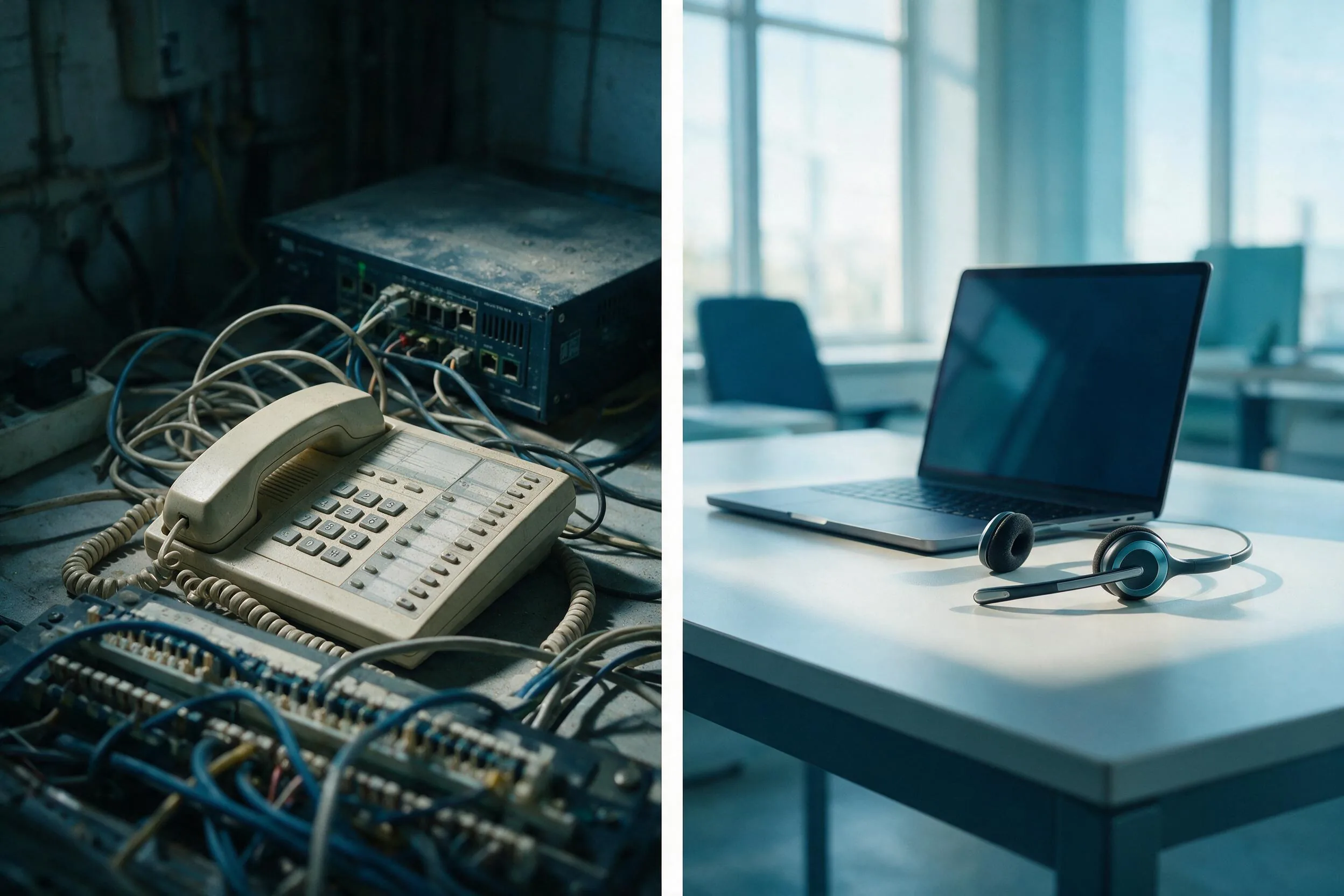 Traditional office phone system replaced by cloud PBX phone system.